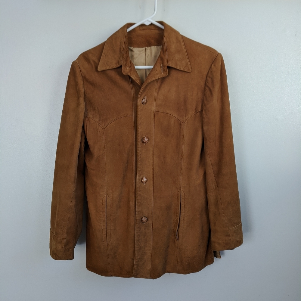 Vintage Suede button up coat Size L Camel